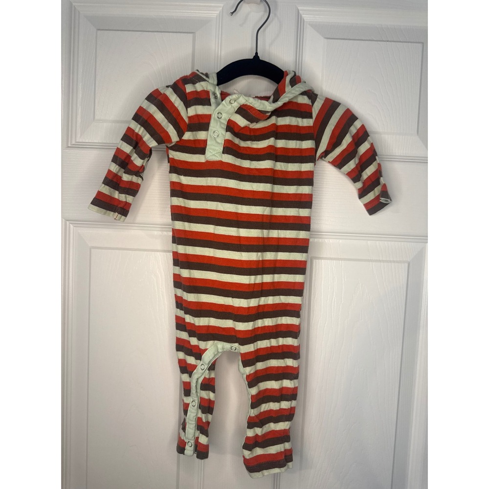 Kate Quinn Organics Baby Hooded Romper Striped Organic Cotton Orange Brown 6-12M
